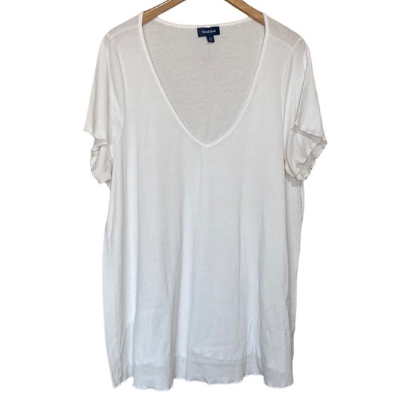 Modcloth Flutter Lettuce Hem Ribbed V-Neck White Shirt 2X - Picture 1 of 12